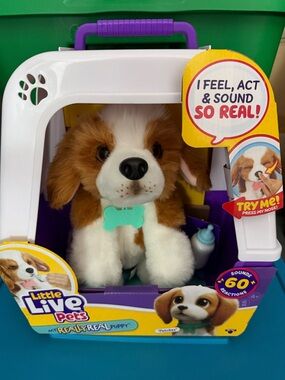 Little Live Pets Interactive Plush Puppy Toy with Bottle - Brown & White
